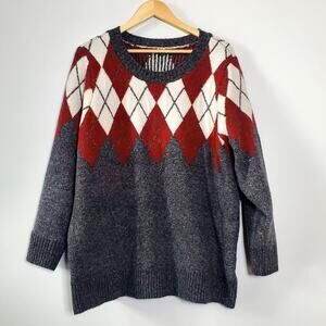 Torrid Grey/Red argyle knit pull over stretchy knit sweater 2X Good condition